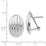 14k White Gold 14x19mm Oval Polished Fancy Ribbed Omega Back Post Earrings TM353