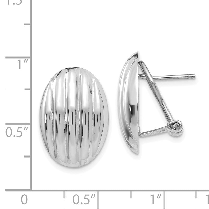 14k White Gold 14x19mm Oval Polished Fancy Ribbed Omega Back Post Earrings TM353