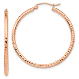 14k Rose Gold 2x35mm Polished Lightweight Diamond-cut Tube Hoop Earrings TF820