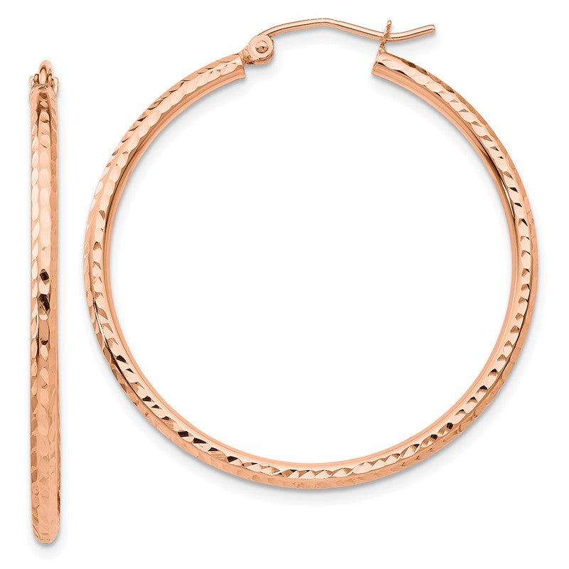 14k Rose Gold 2x35mm Polished Lightweight Diamond-cut Tube Hoop Earrings TF820
