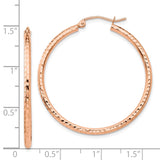 14k Rose Gold 2x35mm Polished Lightweight Diamond-cut Tube Hoop Earrings TF820