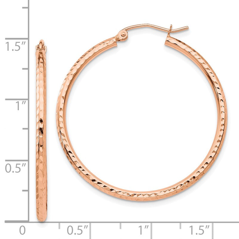 14k Rose Gold 2x35mm Polished Lightweight Diamond-cut Tube Hoop Earrings TF820