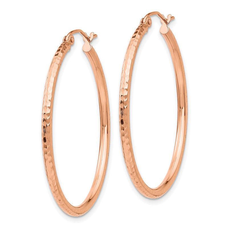 14k Rose Gold 2x35mm Polished Lightweight Diamond-cut Tube Hoop Earrings TF820