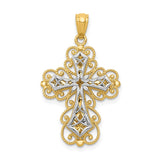 14K Two-tone Polished 2-Level Filigree Cross Pendant K5454