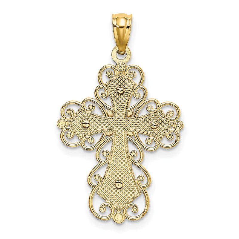14K Two-tone Polished 2-Level Filigree Cross Pendant K5454