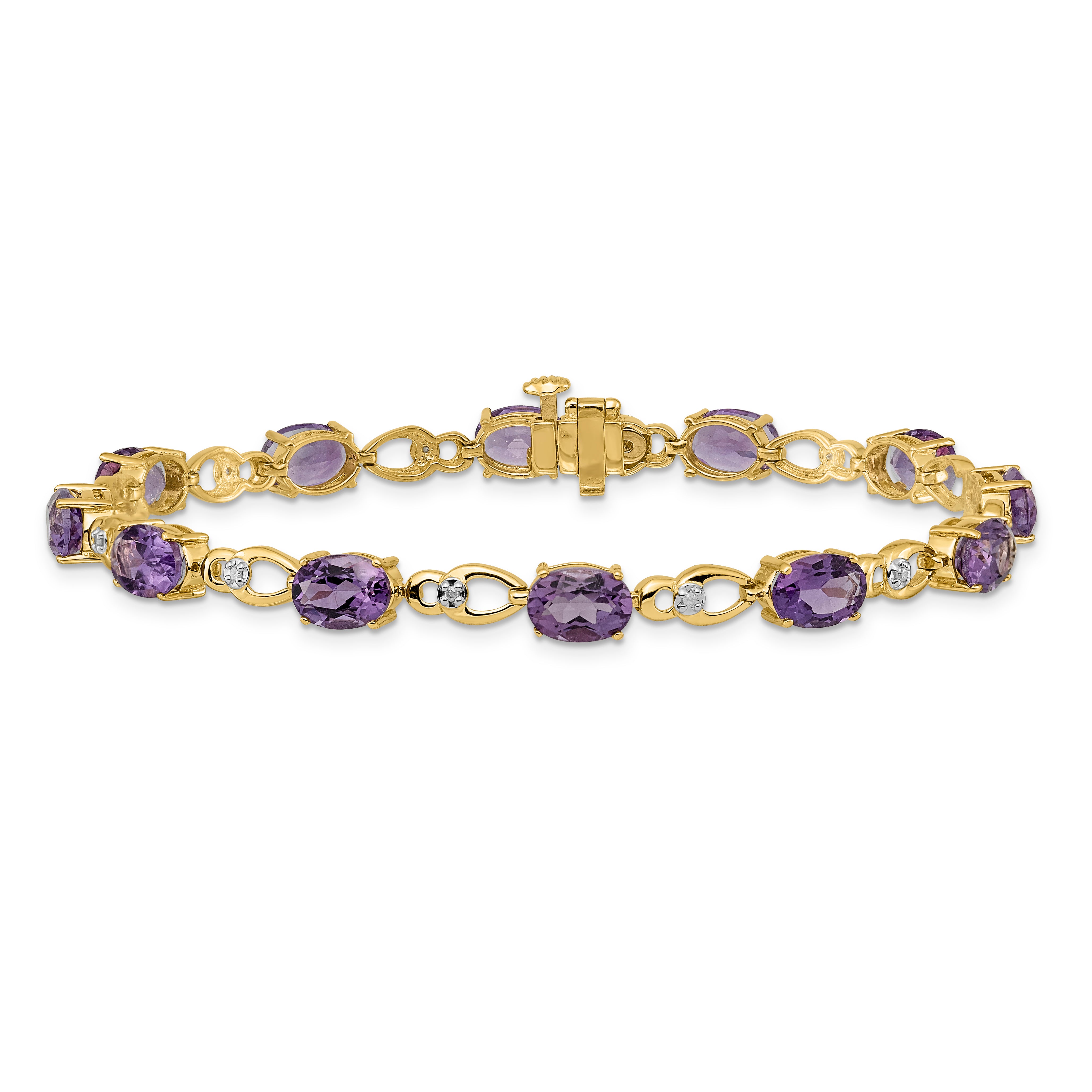 14k Complete Oval Amethyst and Diamond Fancy Link 7 inch Bracelet BM4496