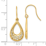 14k Polished Filigree Teardrop Dangle French Hook Earrings YE1804