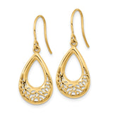 14k Polished Filigree Teardrop Dangle French Hook Earrings YE1804