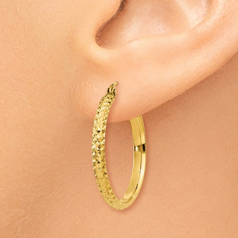 14K 2.8x25mm Diamond-cut Tube Hoop Earrings TC796