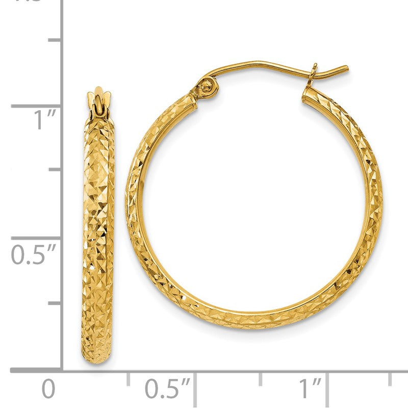 14K 2.8x25mm Diamond-cut Tube Hoop Earrings TC796