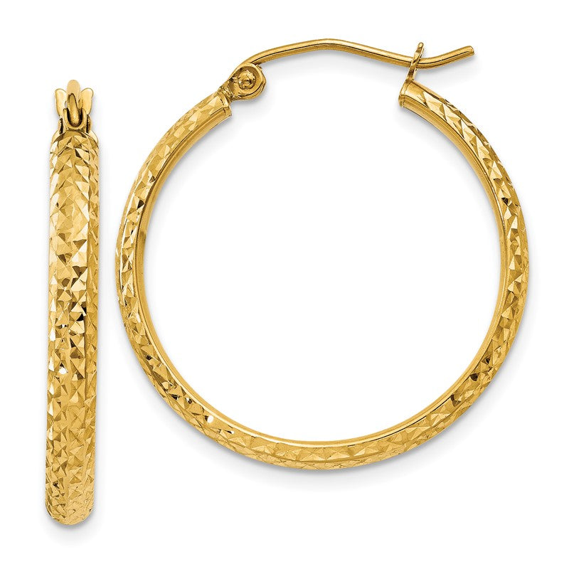 14K 2.8x25mm Diamond-cut Tube Hoop Earrings TC796