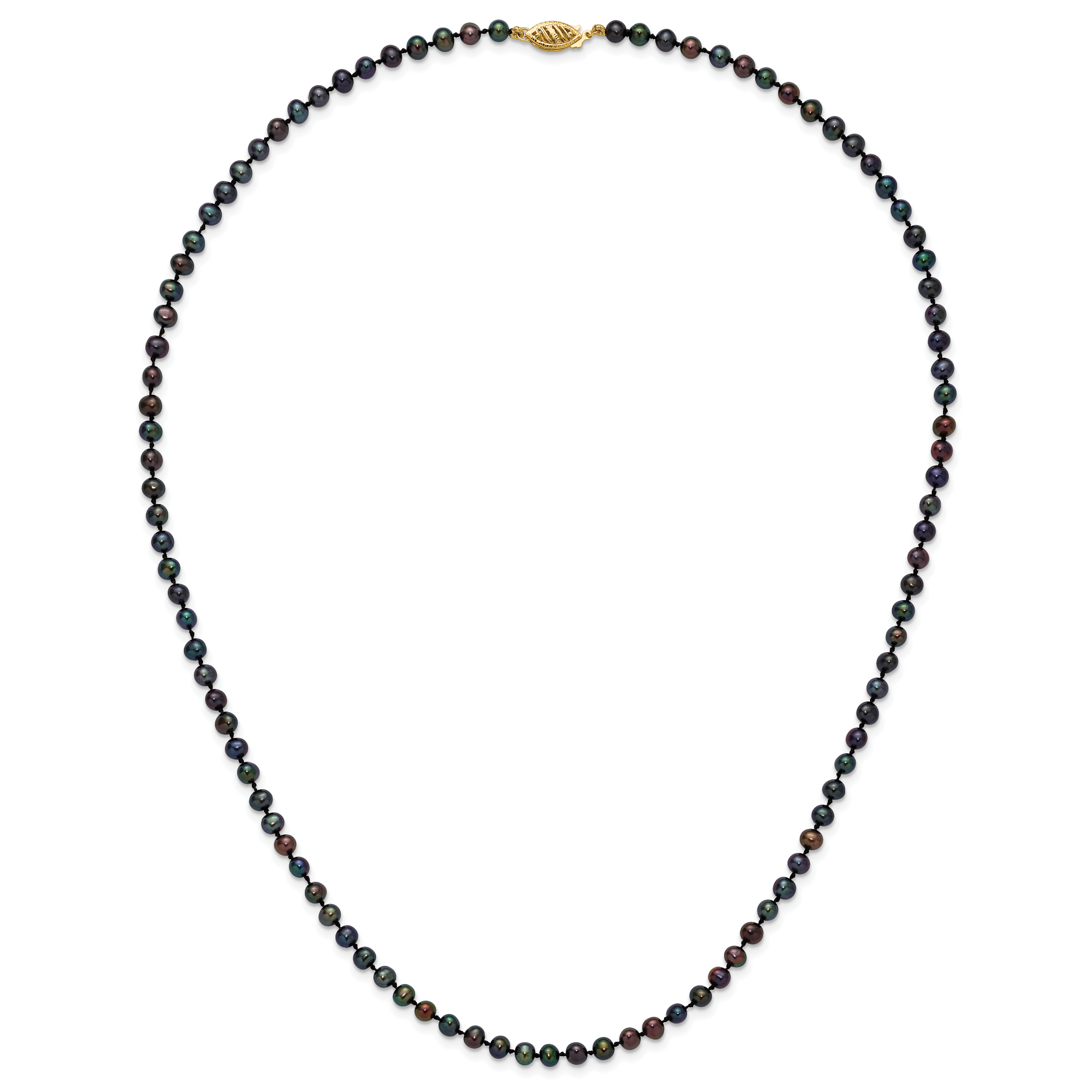 14k 4-5mm Black Near-Round Freshwater Cultured Pearl 16 inch Necklace BPN040