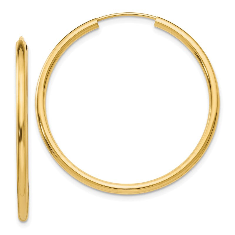 14k 2x35mm Polished Round Endless Tube Hoop Earrings H982