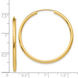 14k 2x35mm Polished Round Endless Tube Hoop Earrings H982