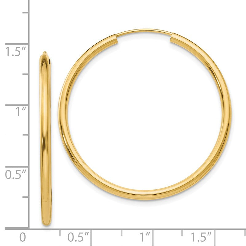14k 2x35mm Polished Round Endless Tube Hoop Earrings H982