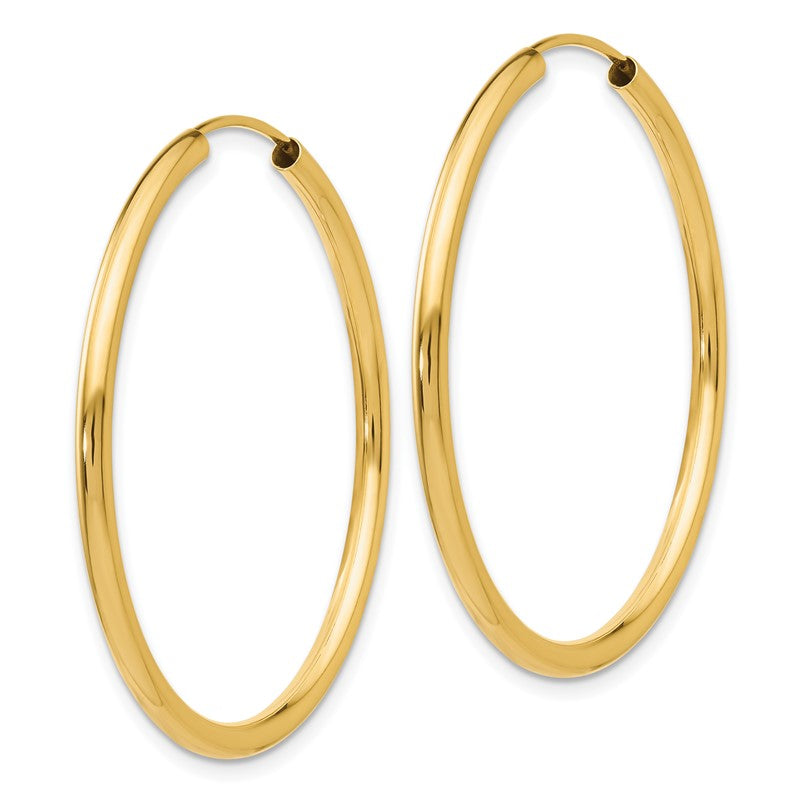 14k 2x35mm Polished Round Endless Tube Hoop Earrings H982