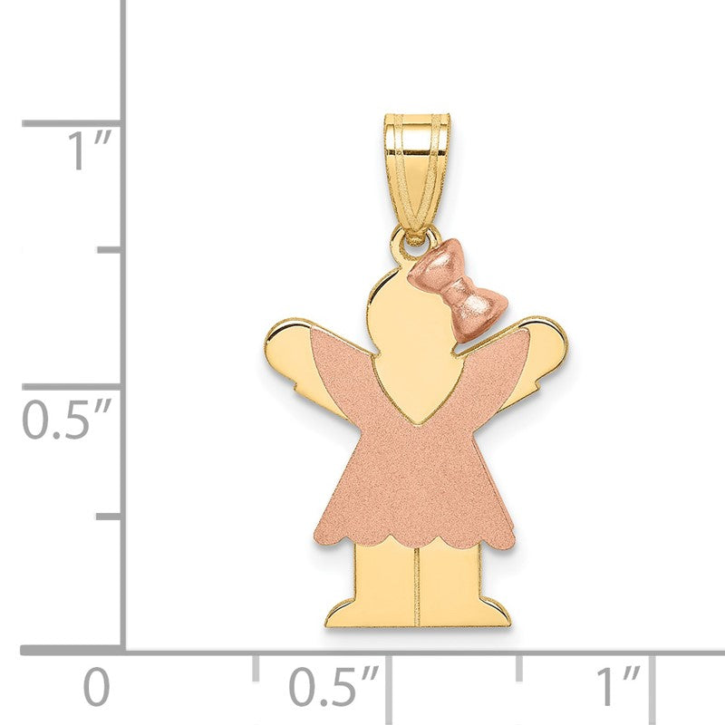 14k Two-tone The Kids Small Girl with  Ruffles and Bow on Right Engravable Love Charm XK409