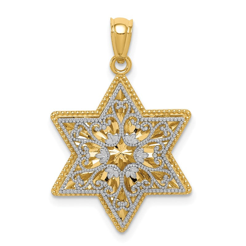 14K Two-Tone Polished Reversible Filigree Star Of David Pendant K5709