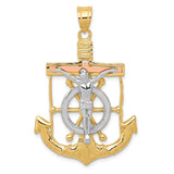 14k Tri-color Diamond-cut and Textured Mariners Crucifix Pendant C3932