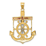 14k Tri-color Diamond-cut and Textured Mariners Crucifix Pendant C3932