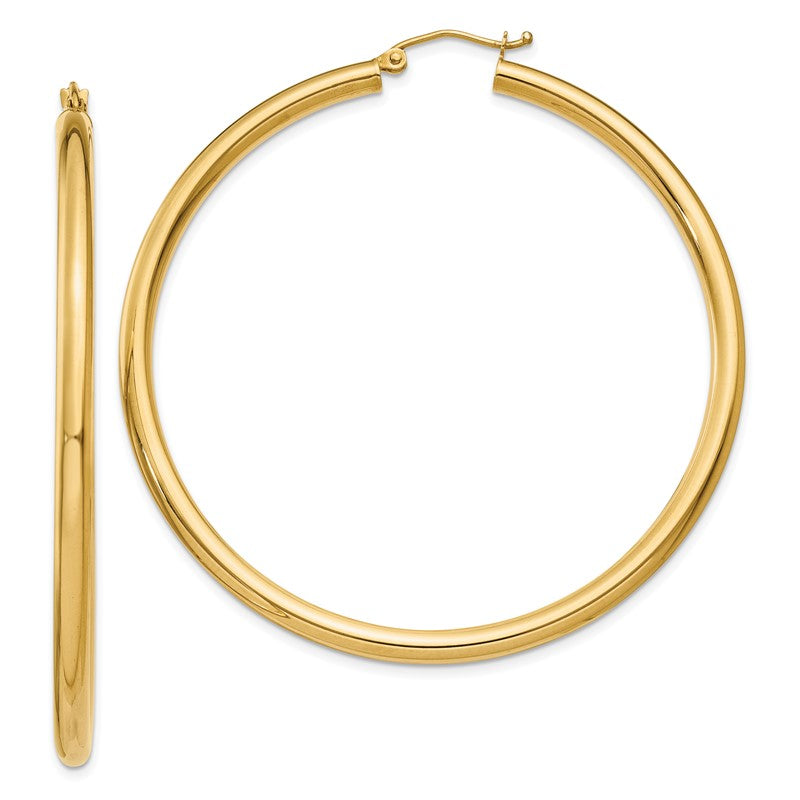 14K 3x55mm Polished Lightweight Tube Hoop Earrings T944L