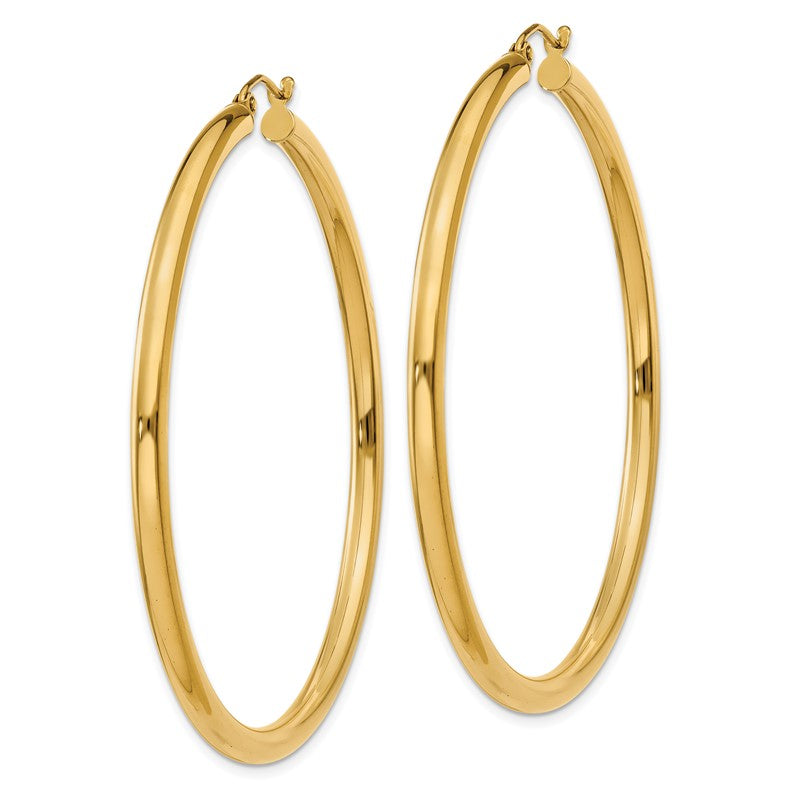 14K 3x55mm Polished Lightweight Tube Hoop Earrings T944L