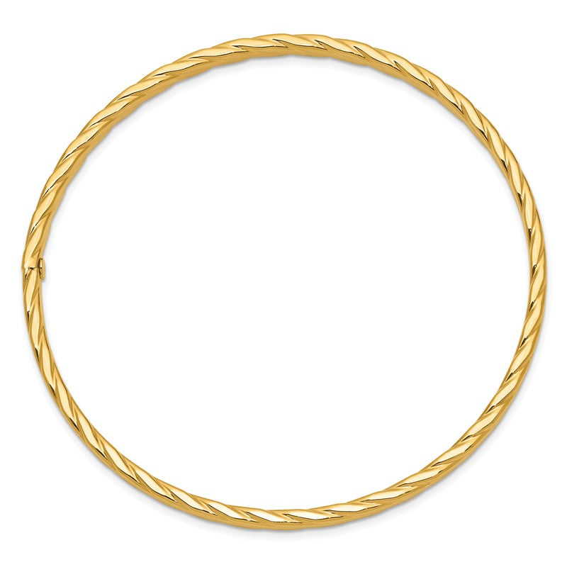 14K Polished Textured Twist 4.00mm Slip-on Round Bangle Bracelet DB651