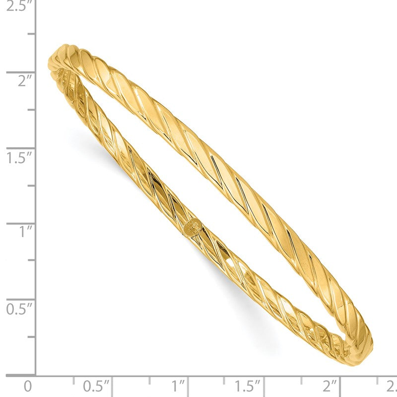 14K Polished Textured Twist 4.00mm Slip-on Round Bangle Bracelet DB651