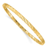 14K Polished Textured Twist 4.00mm Slip-on Round Bangle Bracelet DB651
