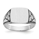 14k White Gold 11.5x11.0mm Rectangle Closed Back Antiqued Mens Signet Ring Y4138