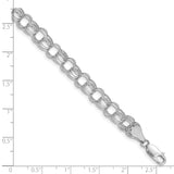 14k White Gold 7.5mm Hollow Triple Link 7.25 inch Charm Bracelet WST1