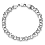 14k White Gold 7.5mm Hollow Triple Link 7.25 inch Charm Bracelet WST1