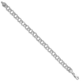 14k White Gold 7.5mm Hollow Triple Link 7.25 inch Charm Bracelet WST1