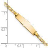 14k Polished Solid Chain/Solid Plate Flat Anchor Link Soft Diamond Shape 19.5x5.2mm Plate 6 inch Baby/Child ID Bracelet BID104C