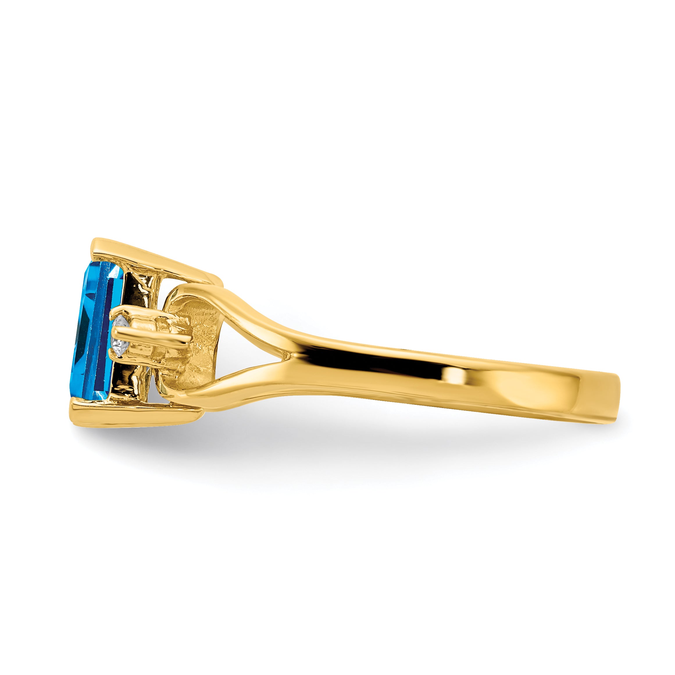 14k 8x6mm Emerald-cut Blue Topaz and 1/20 carat VS Diamond Ring Y4749BT/VS