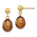 14k 7-8mm Brown Rice Freshwater Cultured Pearl Dangle Post Earrings XF354E