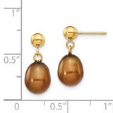 14k 7-8mm Brown Rice Freshwater Cultured Pearl Dangle Post Earrings XF354E