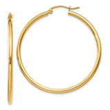 14k 2x40mm Polished Lightweight Tube Hoop Earrings T919L