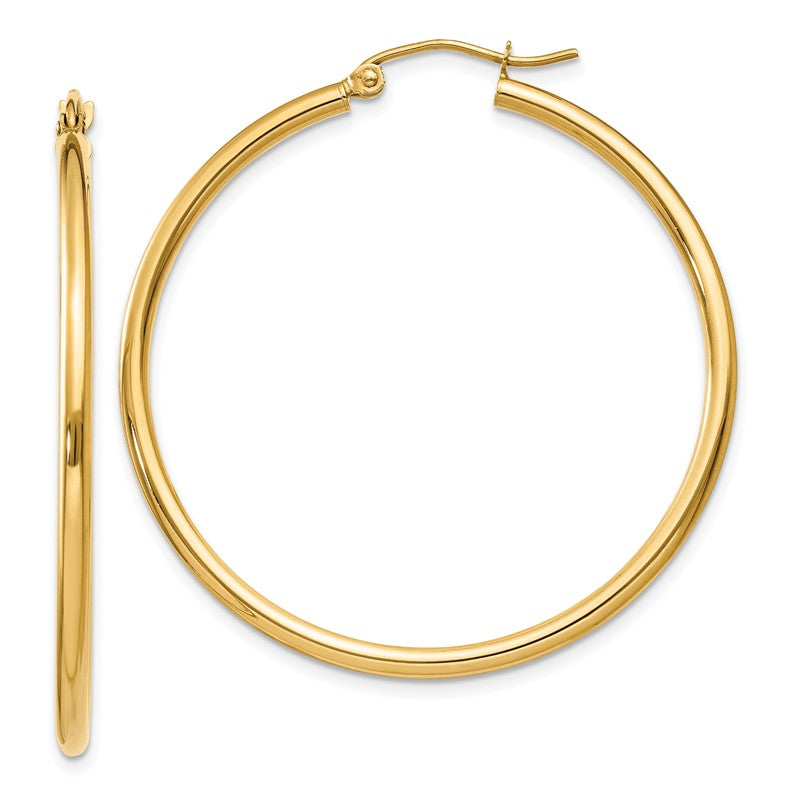 14k 2x40mm Polished Lightweight Tube Hoop Earrings T919L