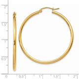 14k 2x40mm Polished Lightweight Tube Hoop Earrings T919L
