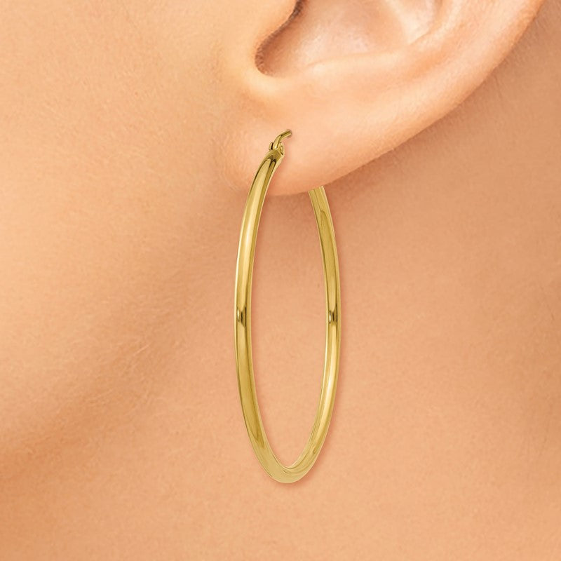 14k 2x40mm Polished Lightweight Tube Hoop Earrings T919L