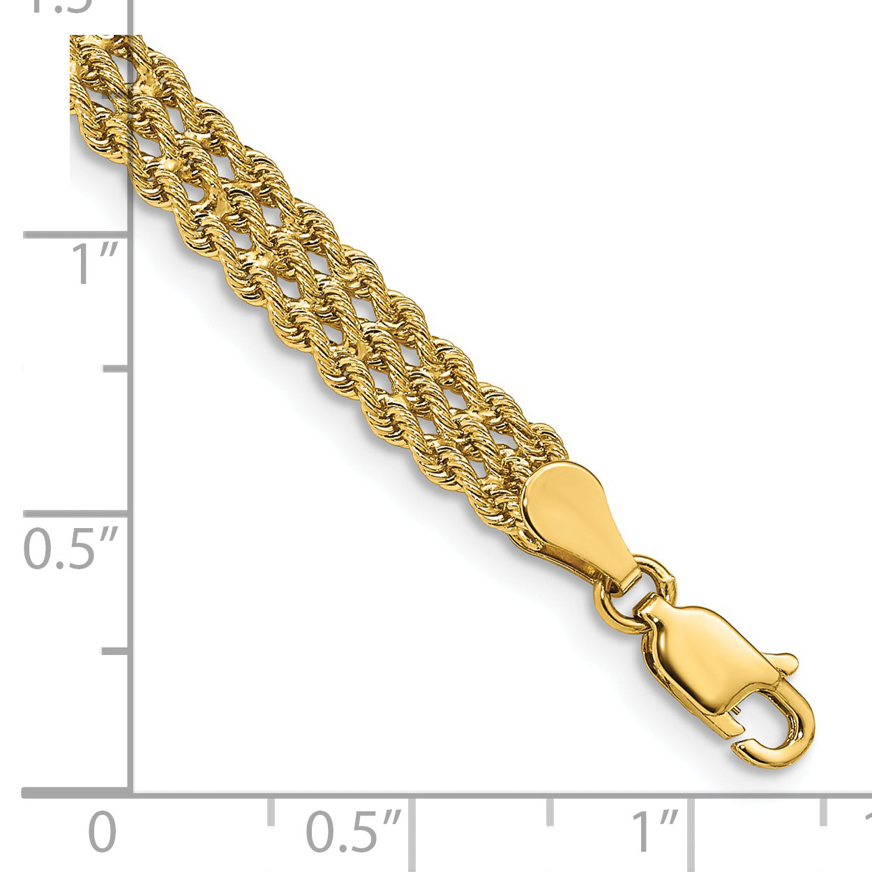 14k 5.5mm Wide Triple Strand Rope 7 inch Bracelet 014S3