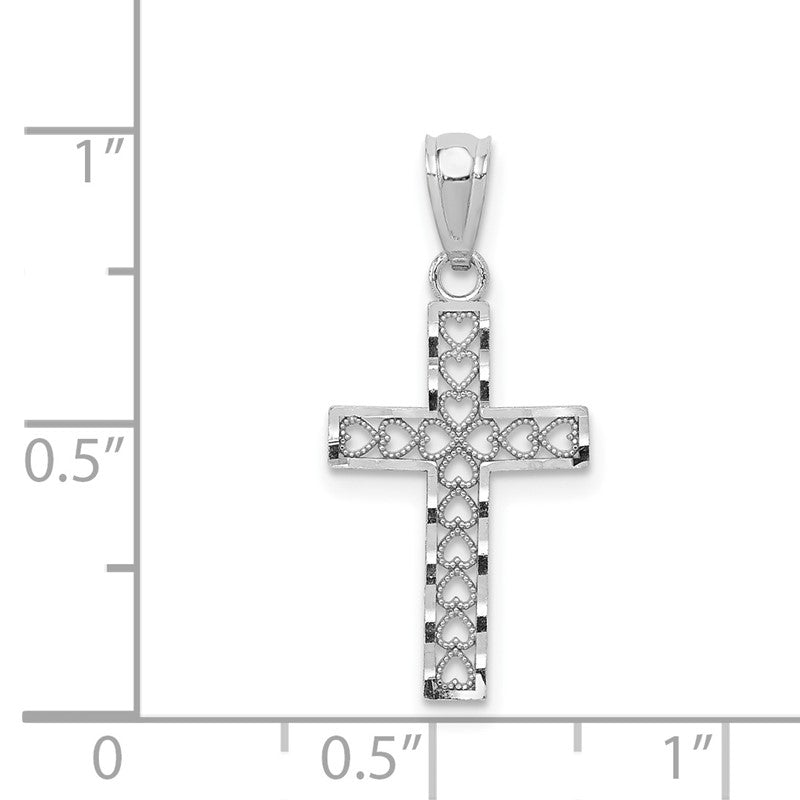 14k White Gold Cross with Hearts Pendant XR1206