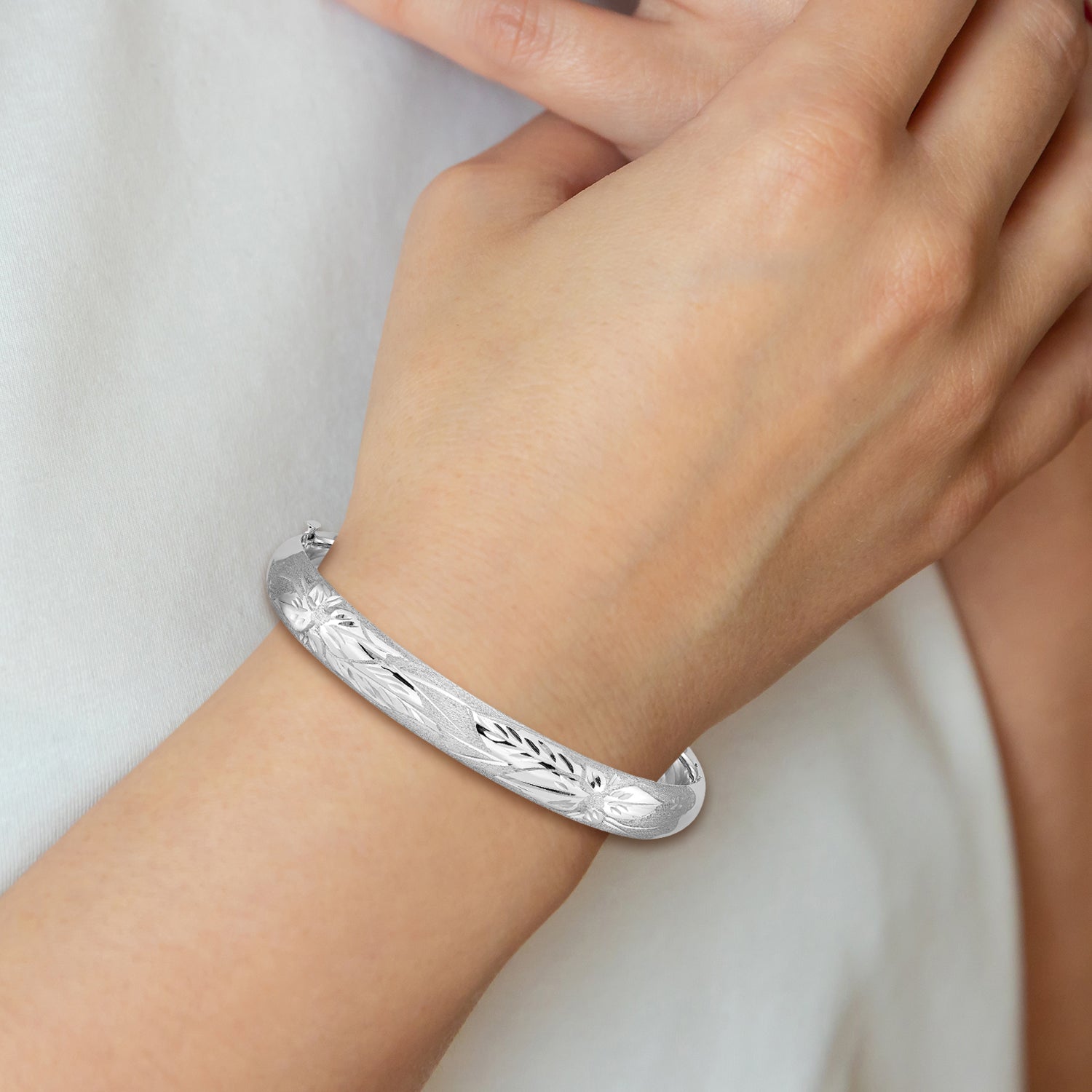 14k 5/16 White Gold Florentine Engraved 8.00mm Hinged Round Bangle Bracelet WFE5/16