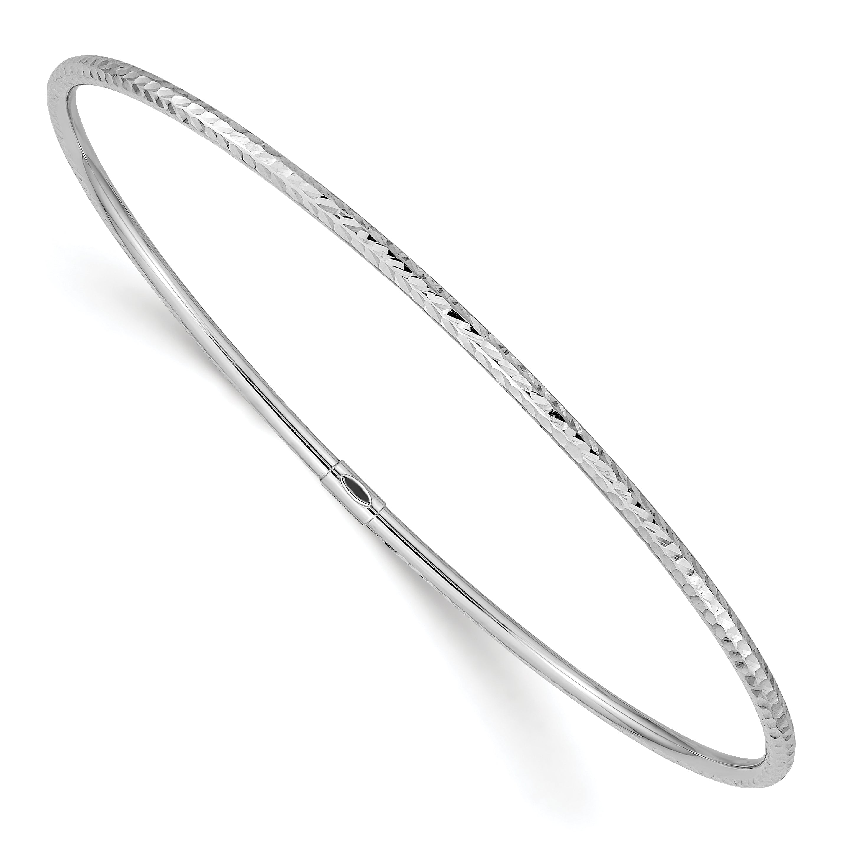 14k White Gold Polished Diamond-cut Tube 2.00mm Slip-on Round Bangle Bracelet DB485
