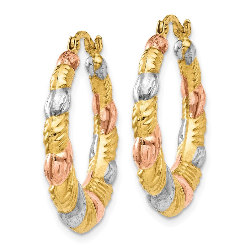 14K & White and Rose Rhodium Hollow Scalloped Hoop Earrings TL771