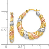 14K & White and Rose Rhodium Hollow Scalloped Hoop Earrings TL771