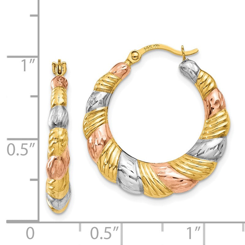 14K & White and Rose Rhodium Hollow Scalloped Hoop Earrings TL771