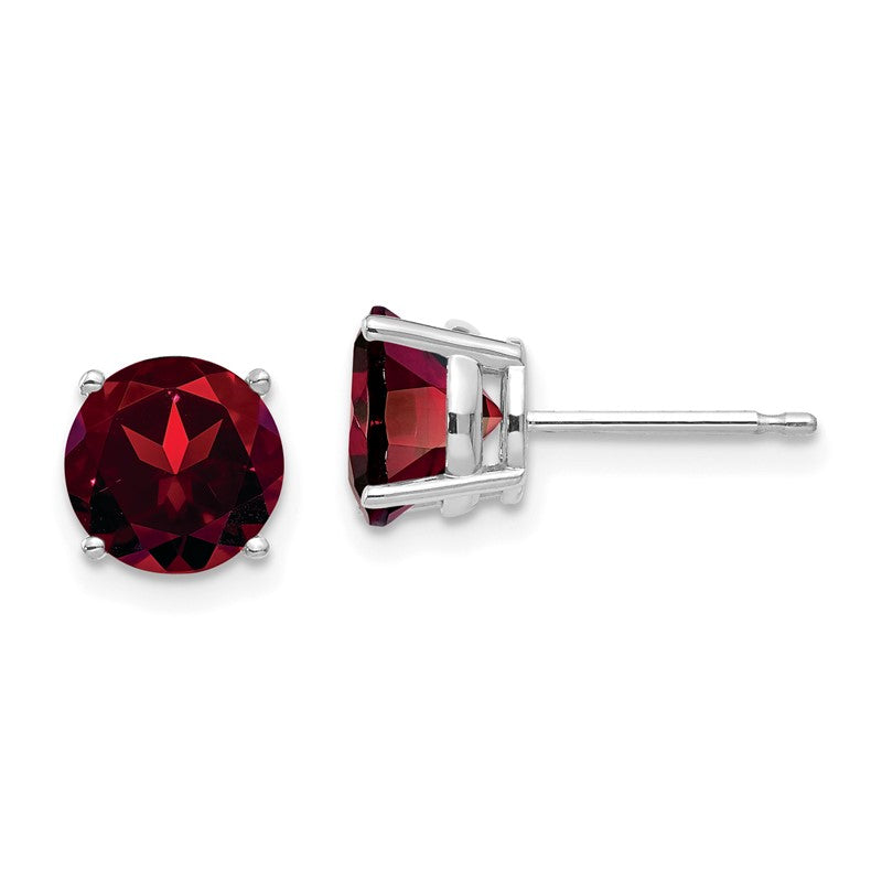 14k White Gold 7mm Round Garnet Post Earrings XE74WGA