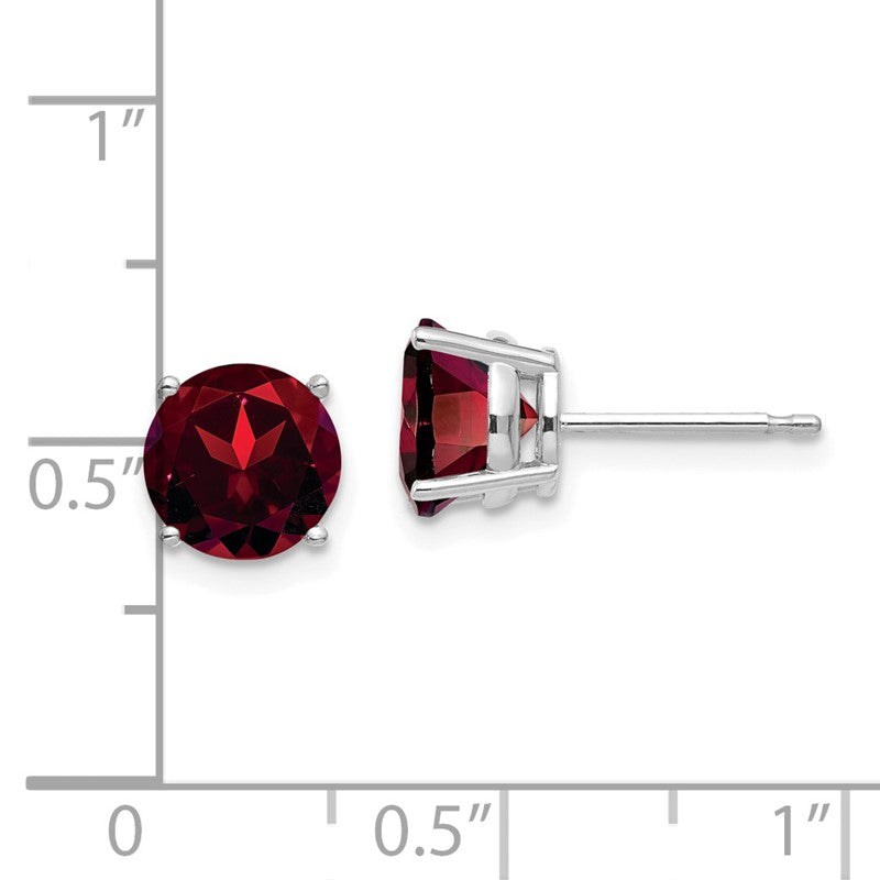 14k White Gold 7mm Round Garnet Post Earrings XE74WGA